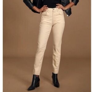 Free People Velvet Raw Hem Skinny Jeans Button Closure Ivory Size 28